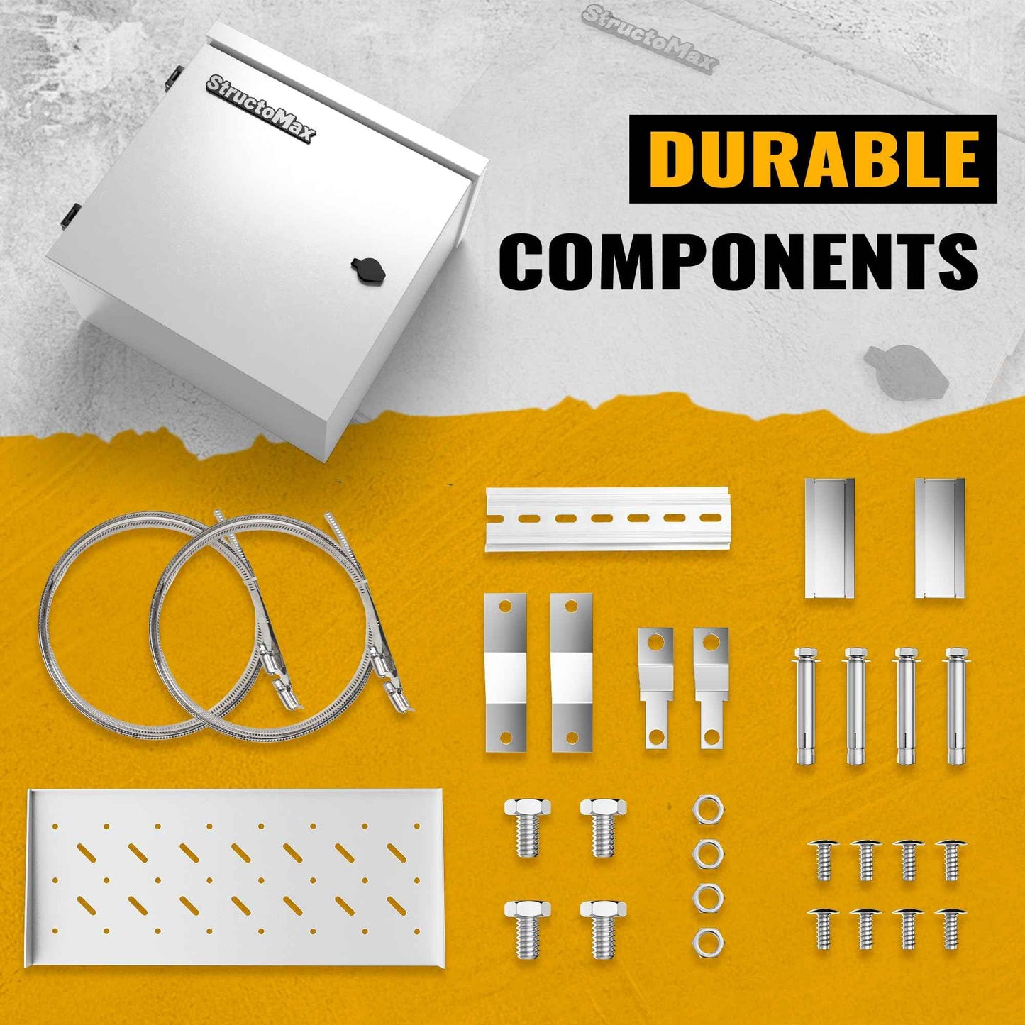 StructoMax Steel Electrical Box, 16"x12"x6" Steel Enclosure, IP67 Waterproof & Rust-Resistant, Outdoor/Indoor Electrical Junction Box with Mounting Plate for Wall/Pole Mount