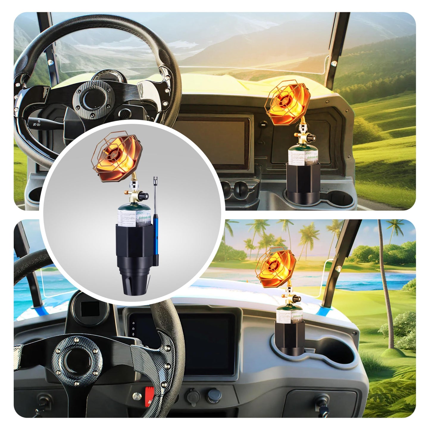 6800BTU Golf Cart Heater Propane Heater with Igniter, 2 in 1 with Golf Cart Cup Holder and Cylinder Base, for Tent,Finshing,Hiking