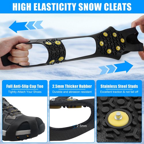 Ice Snow Cleats for Shoes Boots Non Slip Ice Cleats Overshoe for Walking on Snow and Ice Rubber Crampons with 10-Stud Ice Rubber Cleats Slip-on Stretch Footwear (X-Large(10-12.5 men/11.5-14 Women))