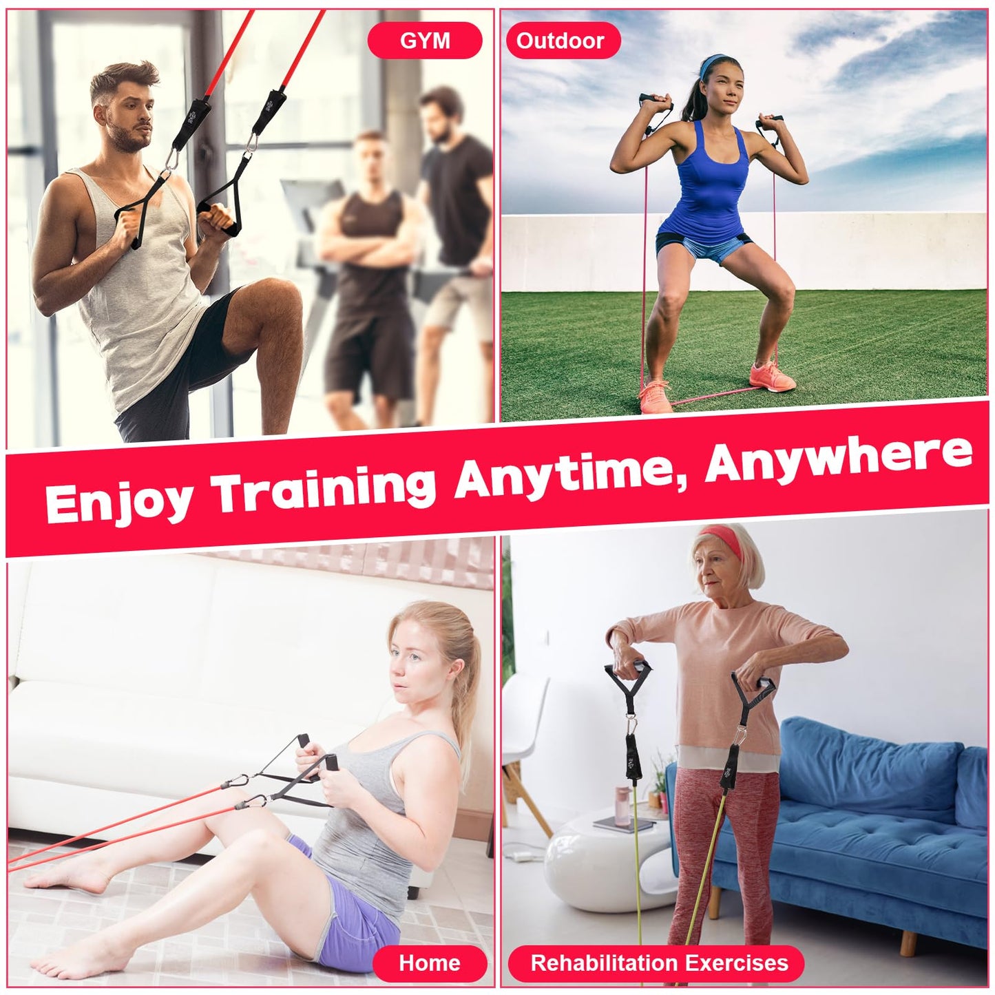 Anglecai Baseball Exercise Bands 150/200/250/300 lbs Strength Training Equipment with Door Anchor and Ankle Straps, Training Aid for Softball