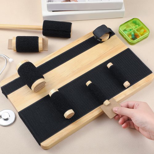 Silipull Hand Exercise Board with Hook and Loop Fasteners Hand Therapy Tool Equipment 14'' x 9'' Hook and Loop Exercise Board Solid Wood Base with Wood Tools for Improving and Finger Strength