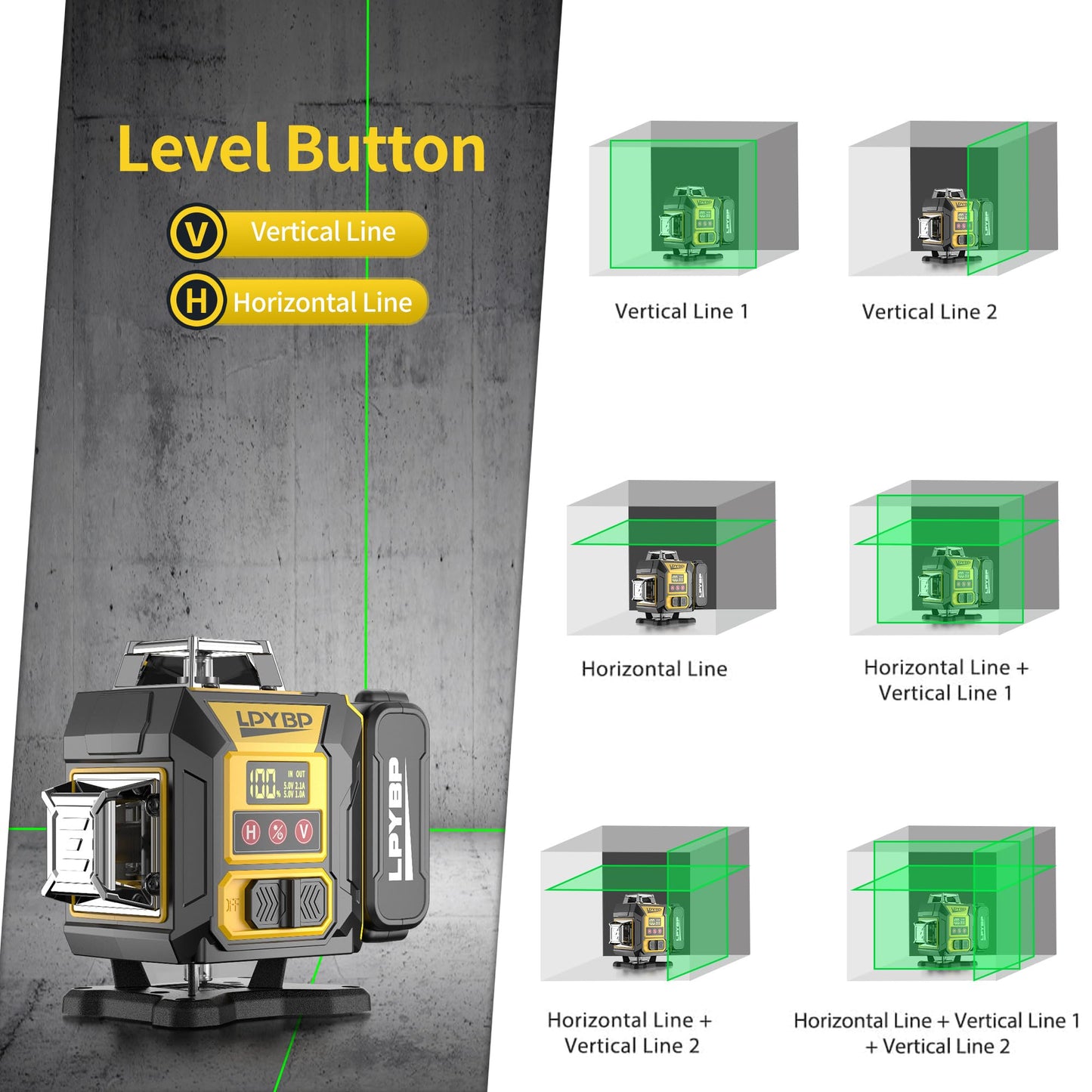 Laser Level 360 Self Leveling with Tripod, 200ft/60m working distance with vertical and horizontal lines, self-leveling mode&IP54 waterproof set