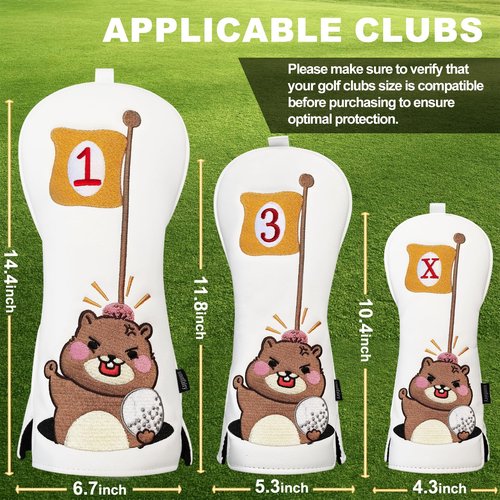 Golf Club Cover for Driver Fairway Wood Hybrid Cover, Wootfairy Waterproof Leather White Golf Club Headcovers Accessories Compatible with Taylormade Odyssey and More Brand (4 pcs-1.3.5.X)