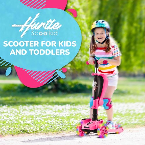 Hurtle 3-Wheeled Kids Scooter - LED Wheel Lights, Adjustable Handlebar, Foldable Seat | Ages 1-14