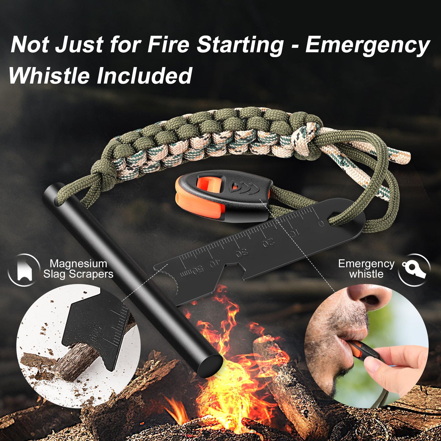 2 Pack Ferro Rod, 4 Inch Fire Starter Survival Tool, Flint and Steel for Hiking, Camping & Bushcraft, Flint Fire Starter with Paracord Handle & Waterproof Design, Emergency Survival Tool | Clwryviduu