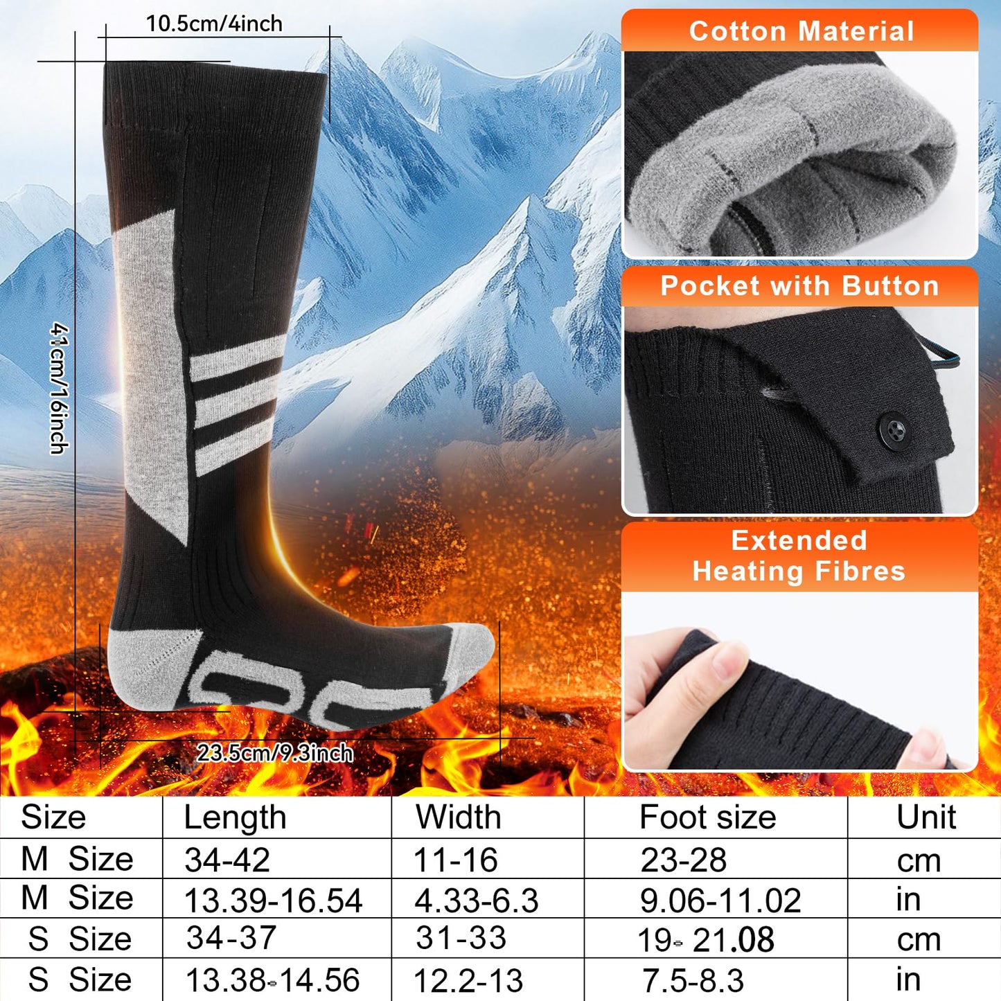 Heated Socks for Men Women Rechargeable: Olycism Improved Heated Socks 5000 mAh Battery Electric Thermal Clothing Chauffant Pour Femme 4 Temperature Adjustable Outdoor Riding Camping Hiking Skiing (M)