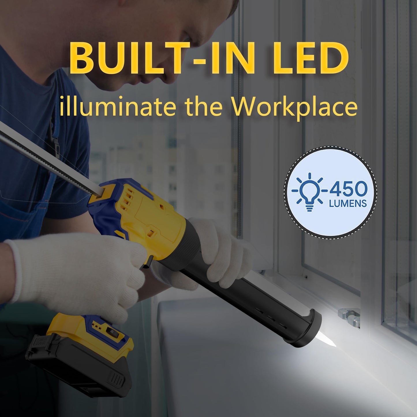 Cordless Electric Caulking Gun Compatible with DeWalt 20V Max Battery(NO BATTERY), 310ml/10oz Caulk tubes, LED Light, Auto Retract, 6 Speed Caulk Gun No Drip for Filling, Sealing, Repairing