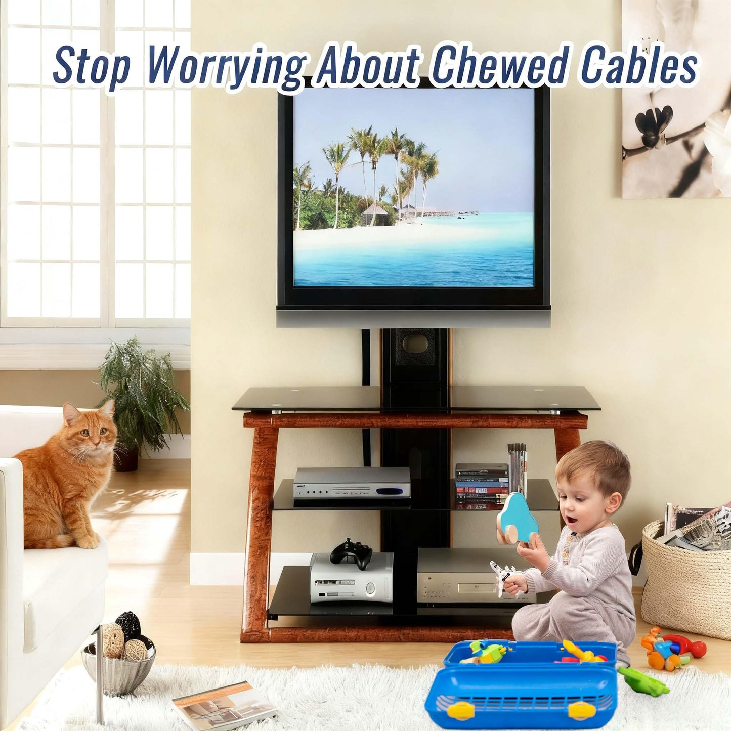 Flauzmann 1/2" - 6.6FT Chew Proof Cat Cord Protector（Hook & Loop Split Sleeve for Pets - Cat/Dog Proof Cable Management Sleeve for Office USB Computer Audio Cables, Flexible Wire Cover - Black