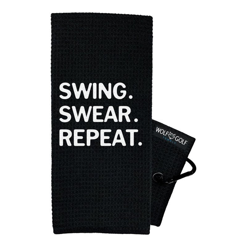 Wolf Golf Towels - Swing Swear Repeat Golf Towel - Embroidered Funny Golf Towel - Golf Gift for Men or Women - Golf Accessories for Women or Men