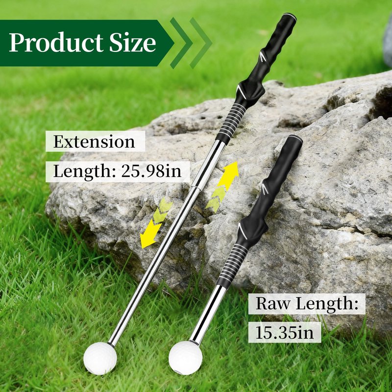 Retractable Golf Swing Training Aid, Portable Golf Swing Trainer for Warm Up Right-Handed Click Stick Golf Grip Trainer with Rhythm Click Sound, Golf Accessories for Beginners, Indoor Outdoor Practice