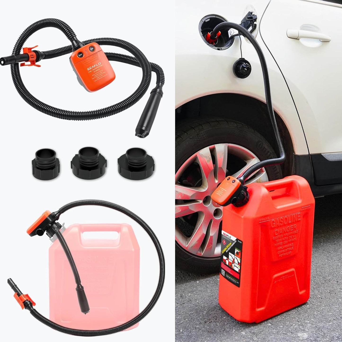 SEAFLO Automatic Fuel Transfer Pump - 2.4 GPM Flow with Auto-Stop Sensor | Portable Gas Can Pump for Oil, Diesel, Gasoline
