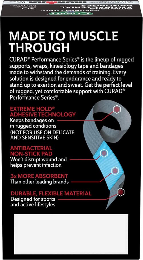 CURAD Performance Series Antibacterial Bandages - Extra Long Flexible Fabric for Cuts & Scrapes | 0.75" x 4.75", 480 Count