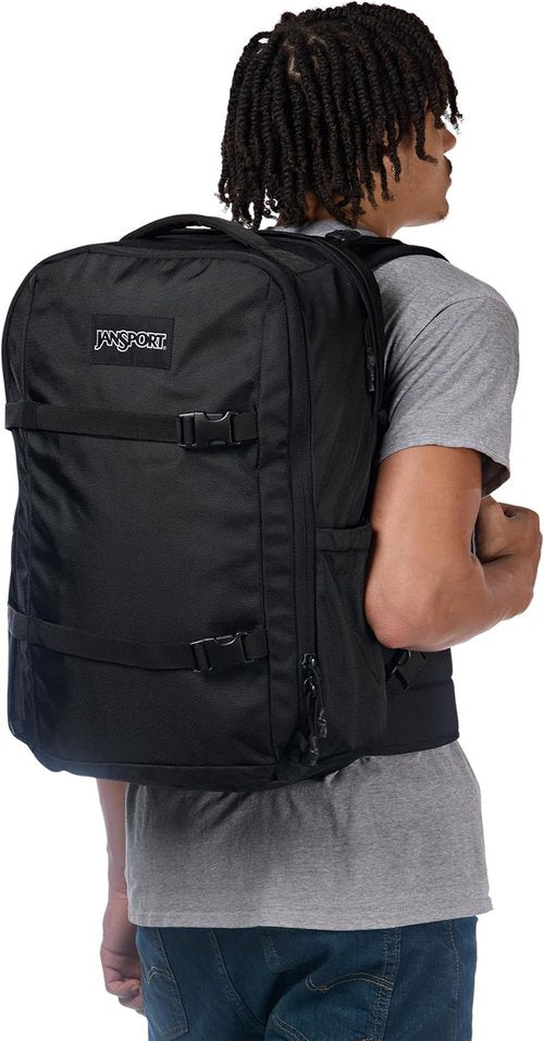 JanSport Venture Pack - Versatile Travel Backpack with Large Compartment, Compression Straps & Dual Water Bottle Pockets, Black