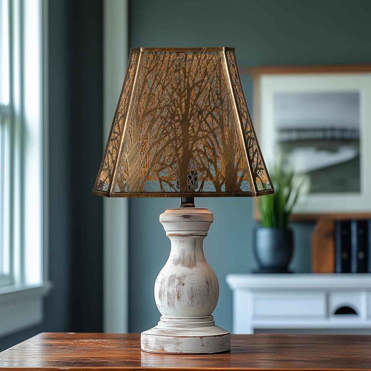 Large Etched Forest Metal Lampshade for Floor Lamp - Rectangle Shade, 11” Height