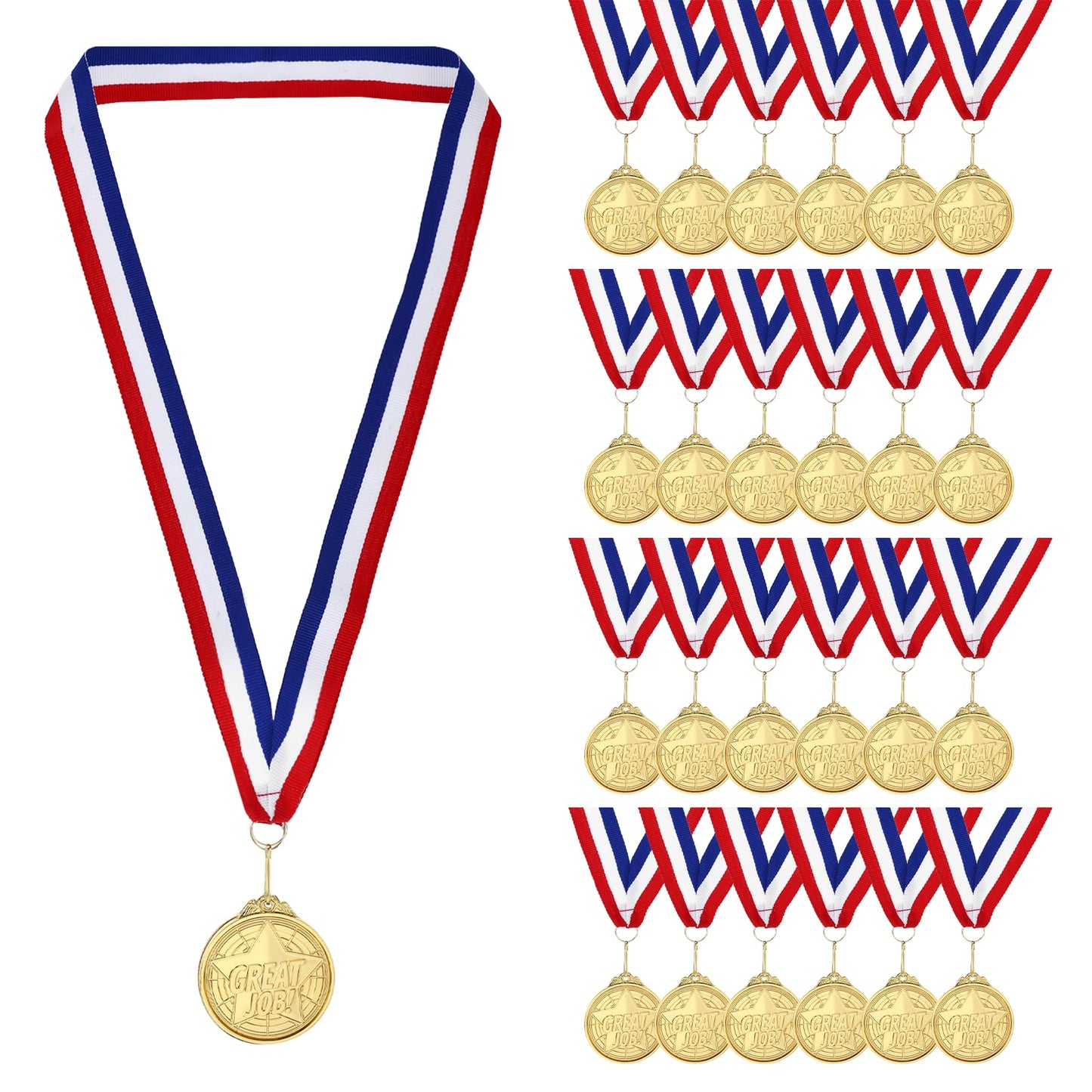 ZutinQiao 24 Pcs Medals for Awards Gold, Participation Medals with Ribbon, Participation Appreciation Award Medals Metal, Inspirational Appreciation Gift Bulk for Adult Team Coworker