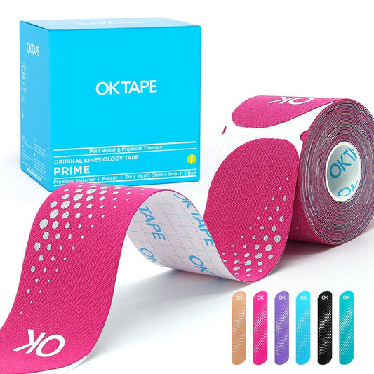 OK TAPE Synthetic Kinesiology Tape Precut Strips, Waterproof Kinesiology Athletic Tape for Joint & Muscle Support, Reflective and Durable Tape, 2in×16.4ft Roll 20PCS | Pink