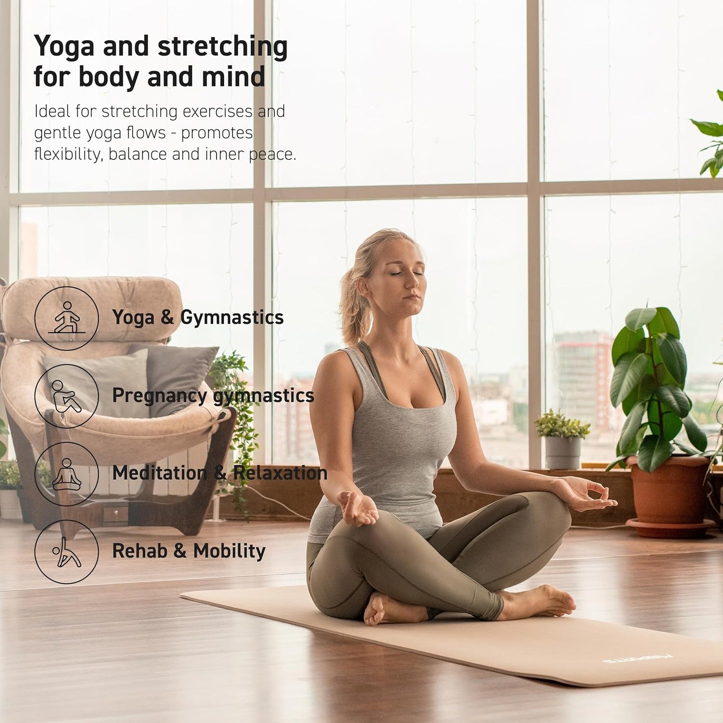 MSPORTS Yoga Mat - Premium Non-Slip Thick Exercise Mat for Home Workouts & Pilates | Cushioned NBR Foam, Includes Strap
