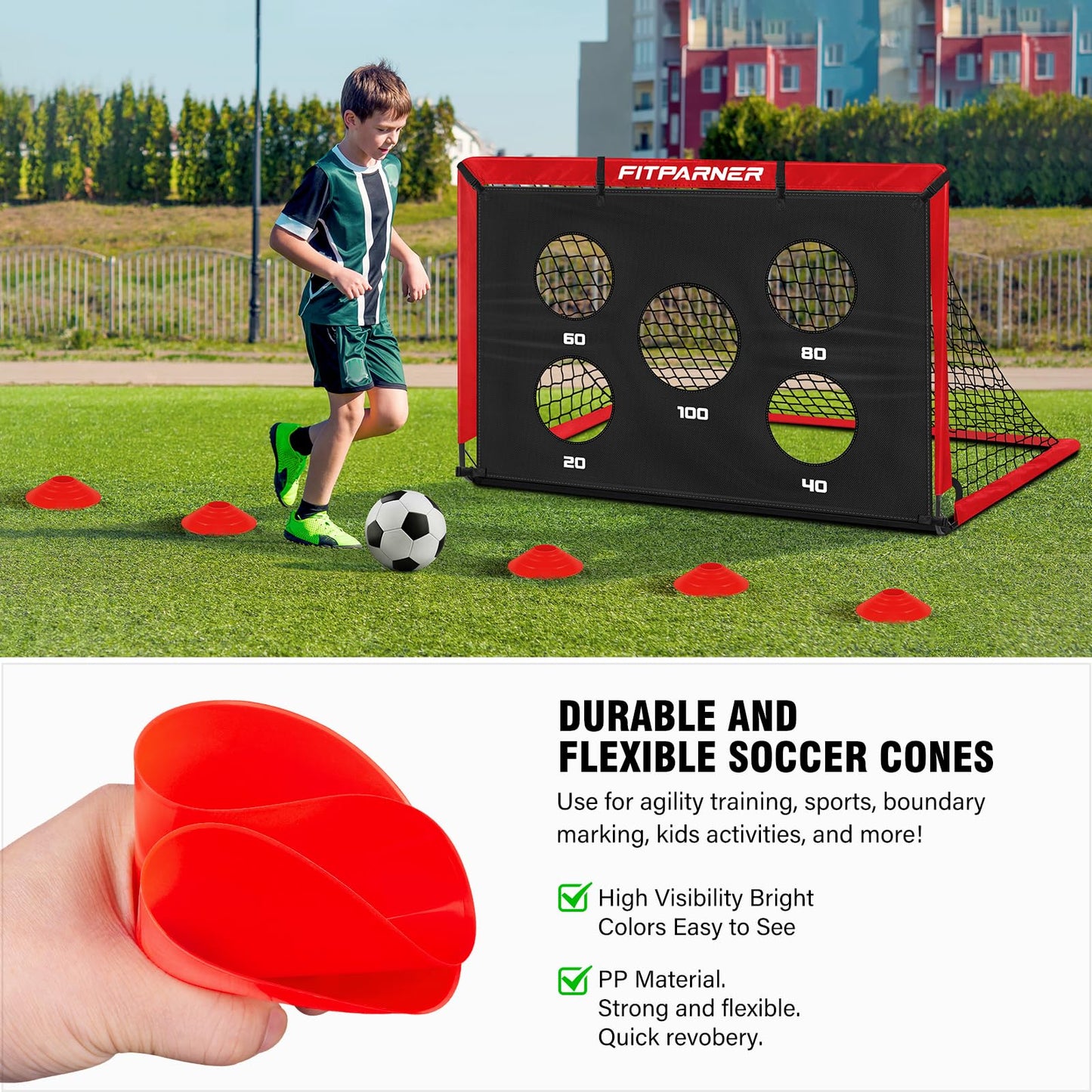 Kids Soccer Goal, 4x3 ft Soccer Net for Kids Age 3-14, Backyard Training Equipment Set with Target, Cones for Goal Practice,Outdoor Game, Ideal Gifts