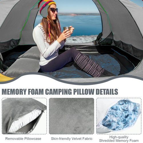 SmoothNovelty 2 Pack Camping Pillow for Sleeping Shredded Memory Foam Travel Pillow with Storage Bag, Compressible Portable Pillow for Outdoor Camp Backpacking Hiking Essential Gear(Grey,Medium)
