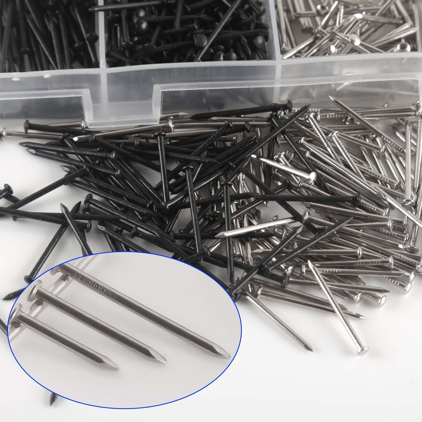 newlng 1160pcs Small Nails Assortment 1.5mm Thick Black & Silver DIY Nails for Wood Tiny Nail for String Art Wood Crafts Jewelry Box Decorations 1.5 x15mm 1.5 x 20mm 1.5x25mm