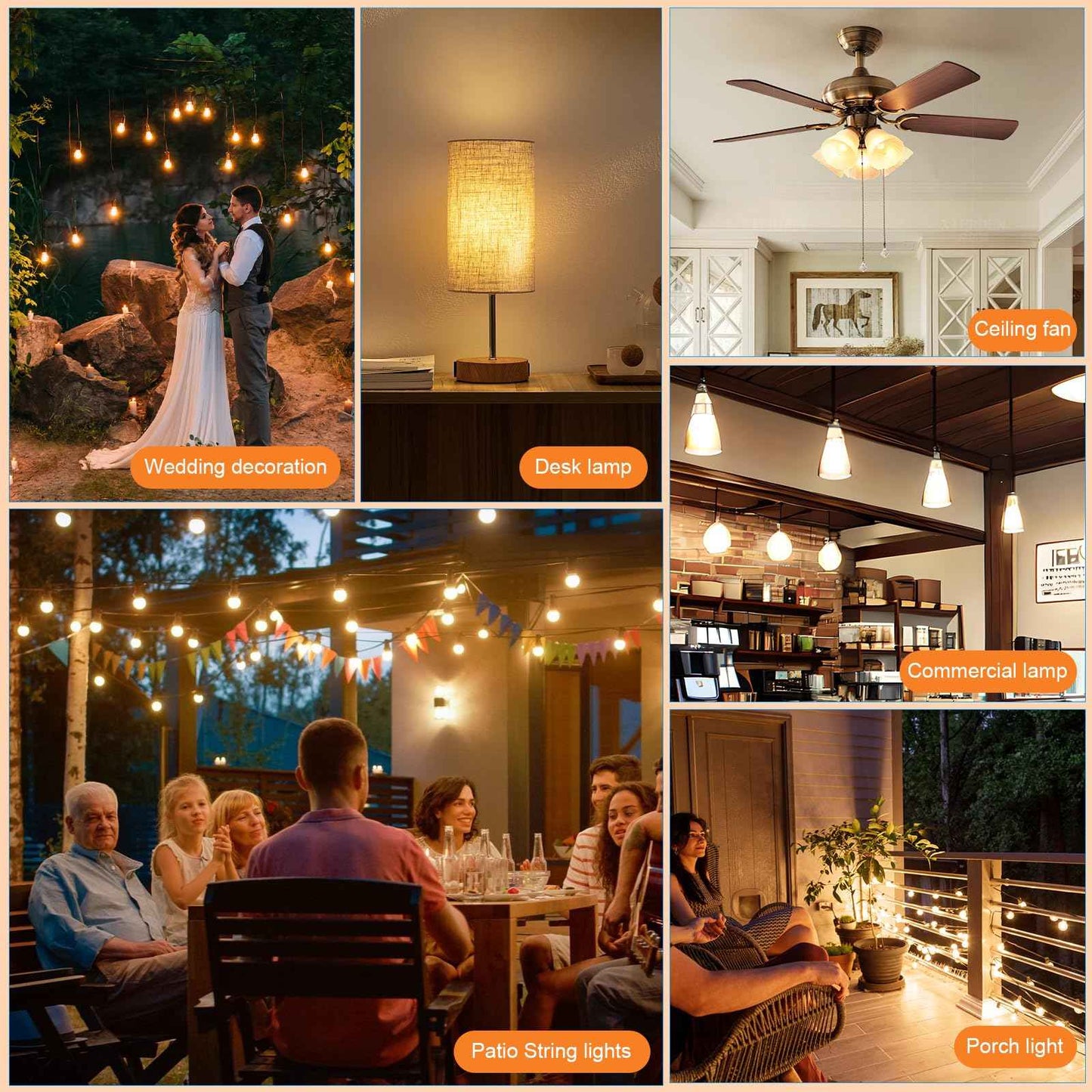 GvvooHome 25 Pack Dimmable G40 Led Replacement Light Bulbs, E12 Screw Base Waterproof LED Globe Bulbs Light for Indoor Outdoor String Lights, Patio Cafe Décor, Not Solar