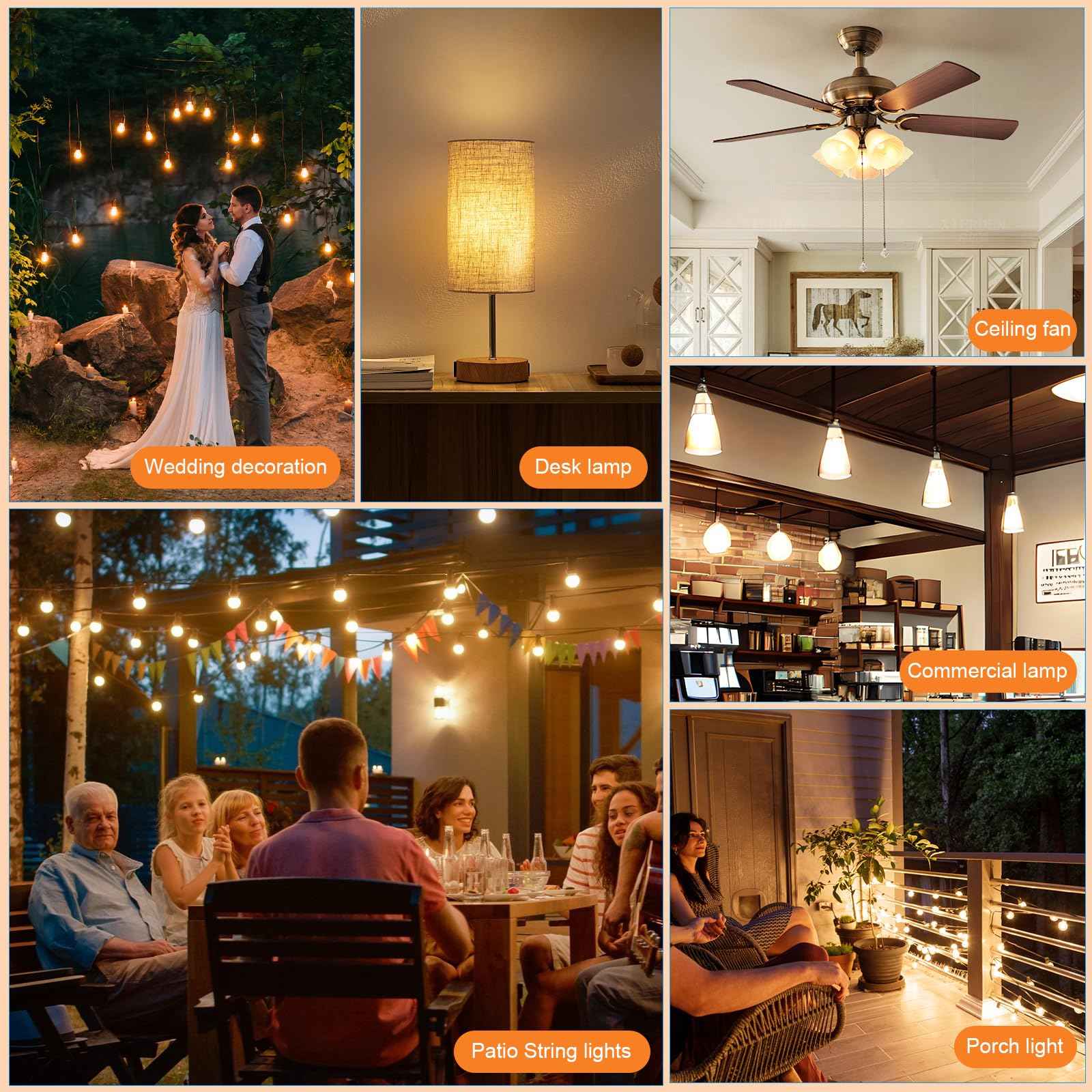 GvvooHome 25 Pack Dimmable G40 Led Replacement Light Bulbs, E12 Screw Base Waterproof LED Globe Bulbs Light for Indoor Outdoor String Lights, Patio Cafe Décor, Not Solar