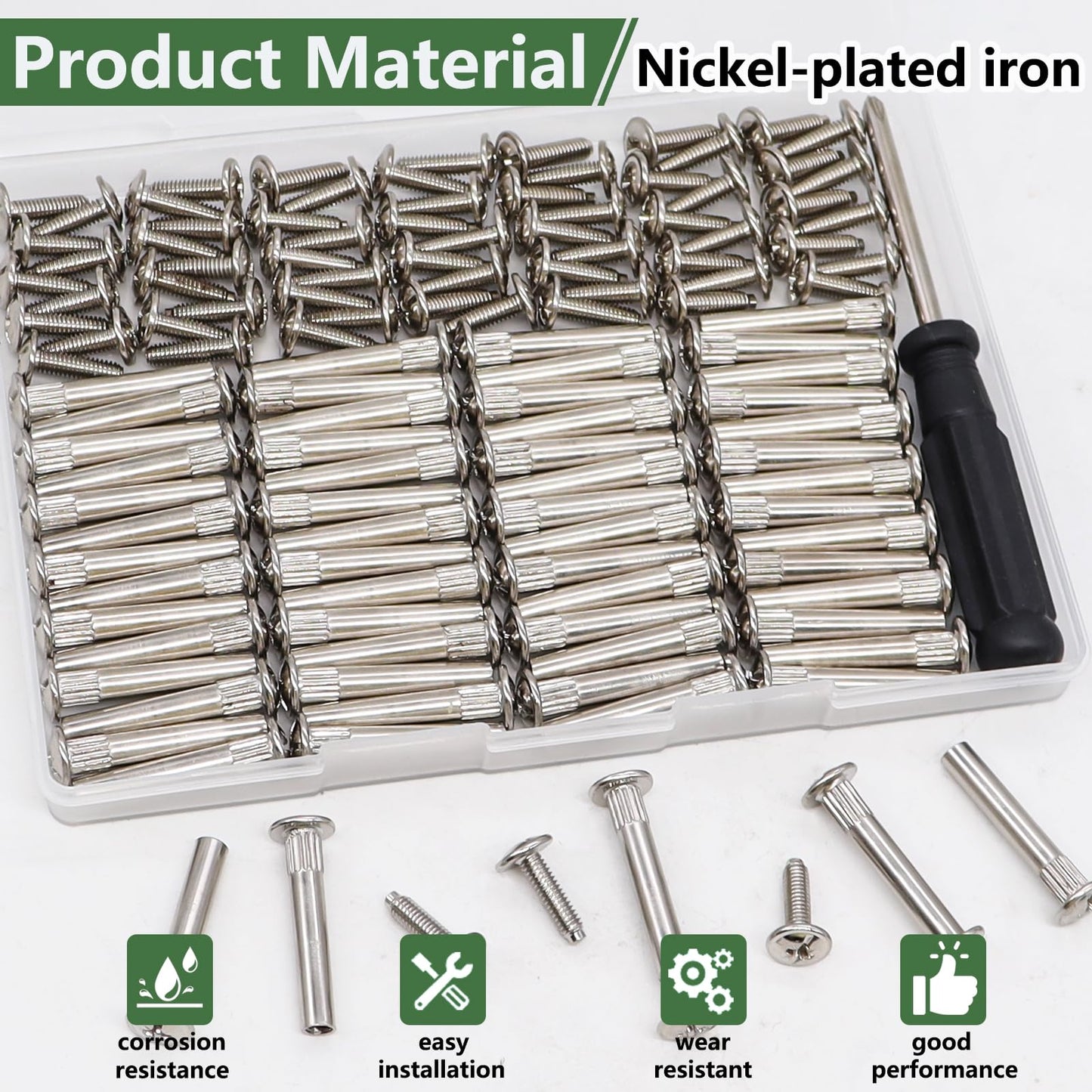 Bemaka 130PCS M4 Furniture Joint Connector Bolt & Cap Nut Kit, Furniture Screw Bolts Cabinet Panel Connector Binding Screws for Wood Door Cabinet Bookshelf Crib (65Set)