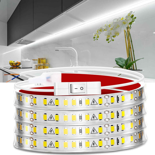 maylit Under Cabinet LED Strip Lighting Hardwired 72in, Ultra Bright Small LED Light Bar, 6000K Cool White, 110V-120V Wired Lights for Kitchen Cabinet, Counter, Workbench, Desk, Closet, Shelf, Indoor