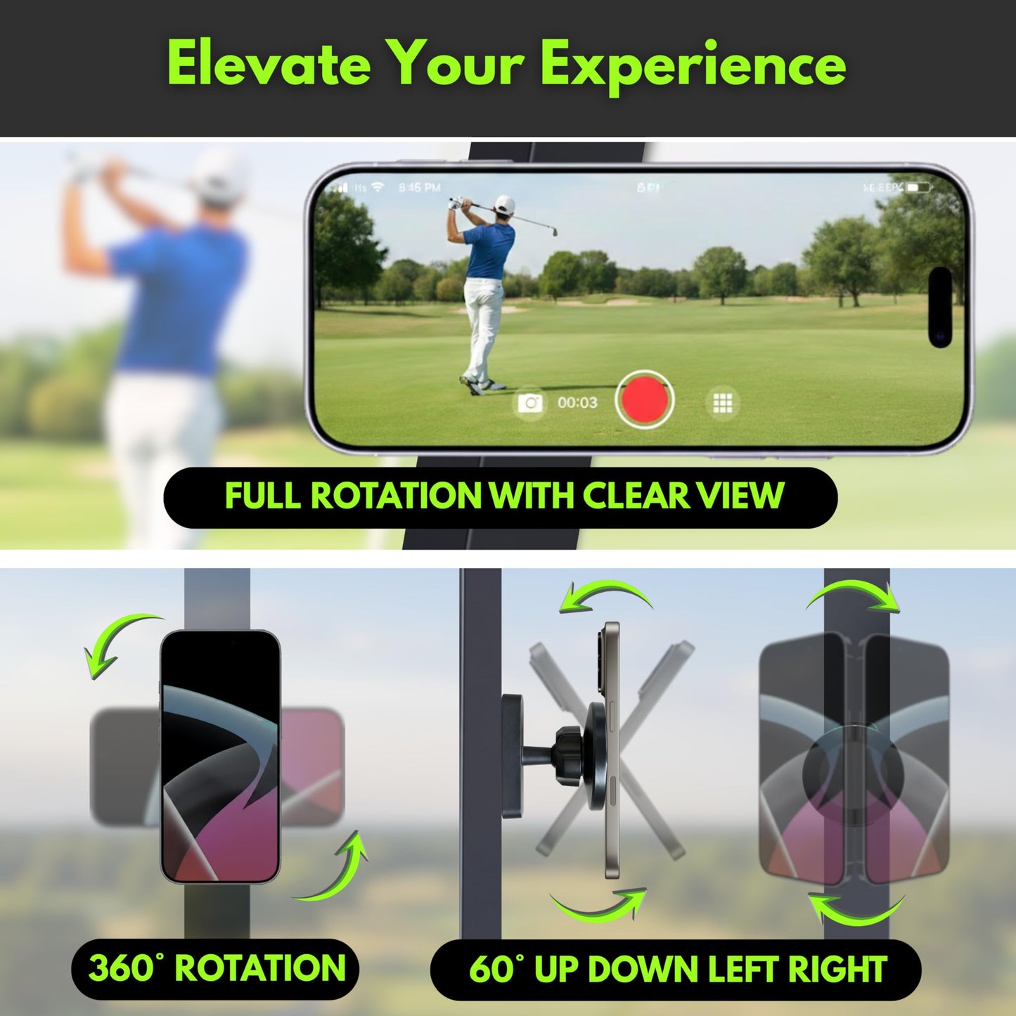FLYTD Magnetic Golf Cart Phone Holder - Premium Matte Design, Ultra Strong N52 Magnets, MagSafe Compatible iPhone 17-12, Golf Cart Accessories, Gift for Golfers