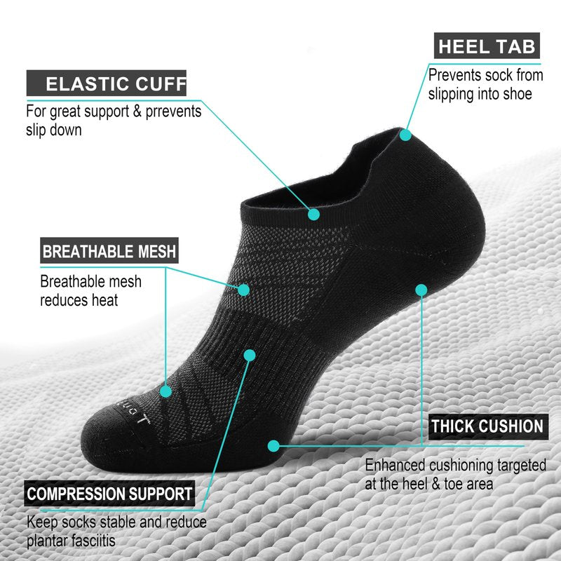 Tough Land Merino Wool Socks for Men & Women – 80% Merino Wool, No Show, Lightweight, Cushioned for Running, Hiking