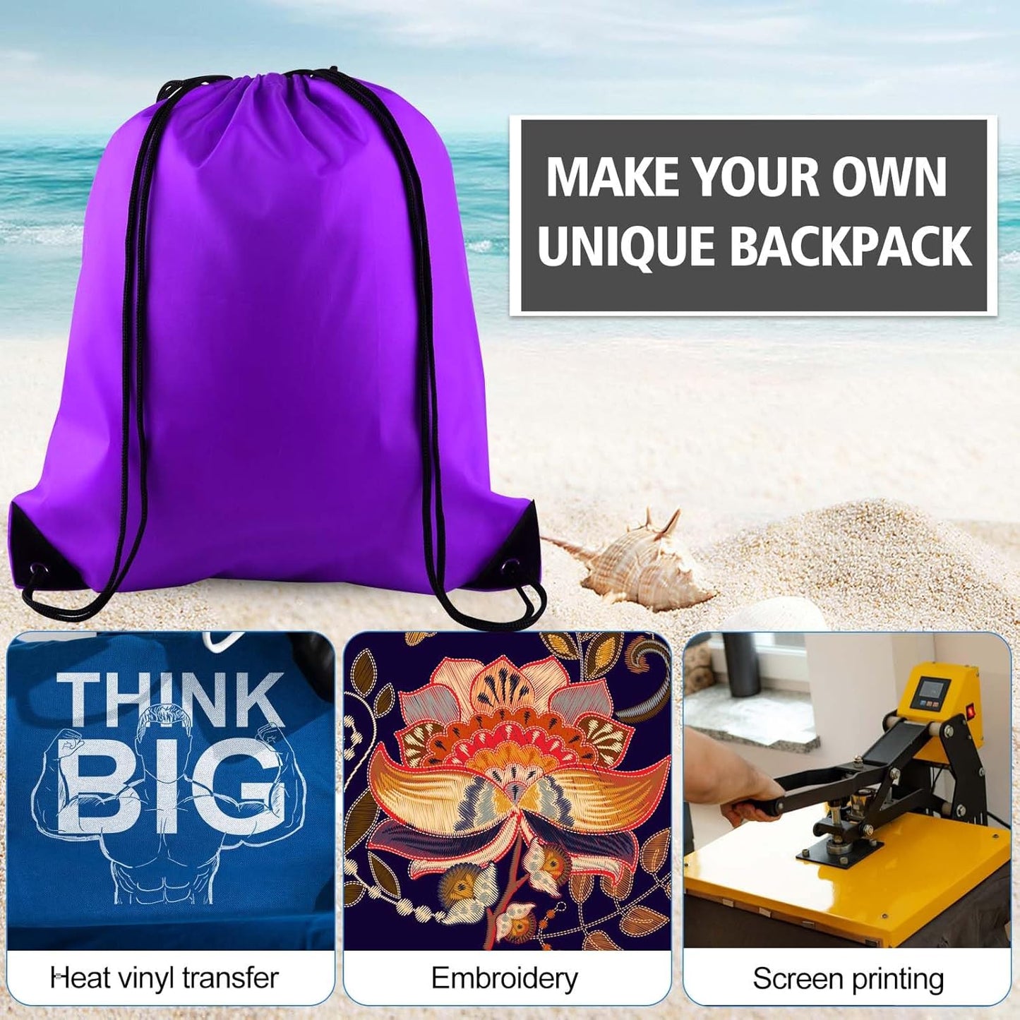 PLULON Drawstring Backpack - 2Pcs Purple Cinch Sack for Gym, Yoga, Travel & Outdoor Sports