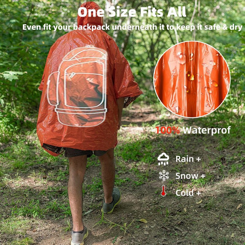 Vonctixe Thickened Emergency Rain Poncho, Thermal Poncho Survival Blankets Reusable Survival Ponchos for Camping, Hiking (4 Pack)