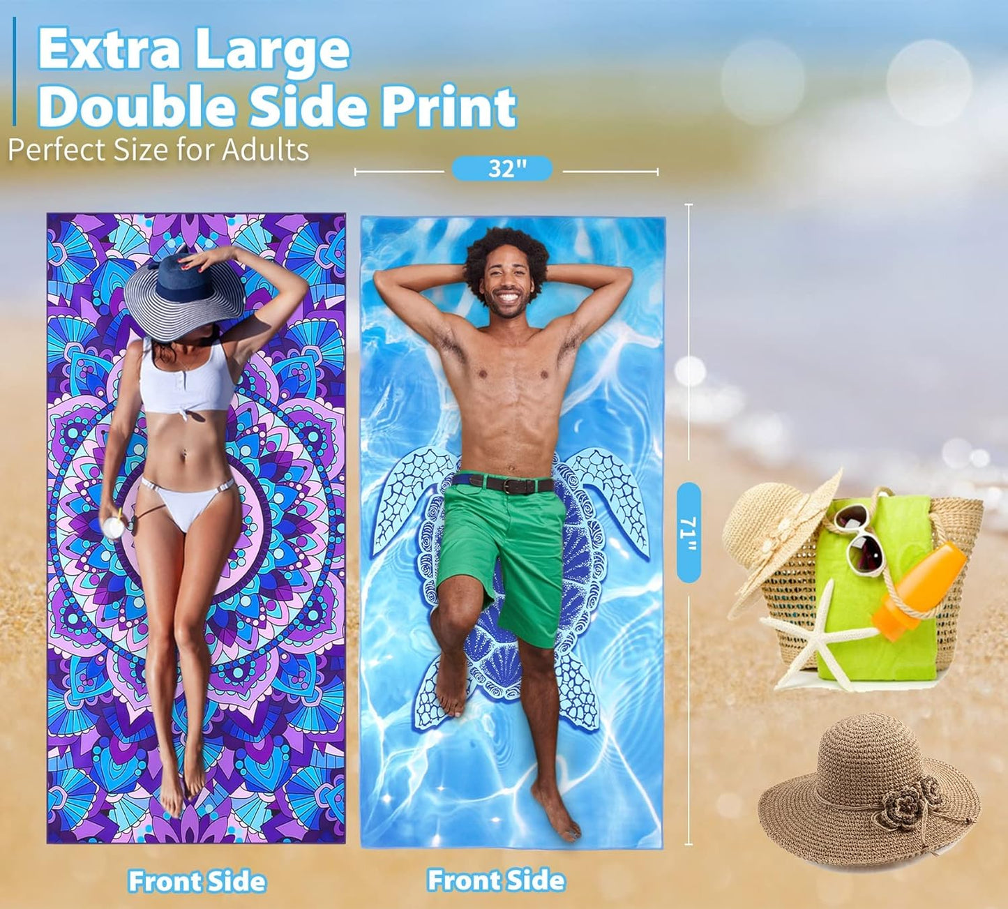 TwoYek Microfiber Beach Towels - Extra Large 71x32, Lightweight & Quick Dry, Sand-Free | Ideal for Travel & Gym