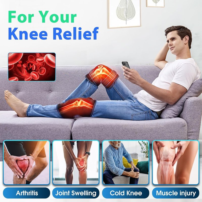 comrelax Knee Massager with Heat & Vibration, Heating Pad for Knee Pain Relief, Heating Pad for Leg Pain, Leg Massager, 3 Vibration Modes 3 Heat Levels, AC Adapter Heating Faster (No Battery)