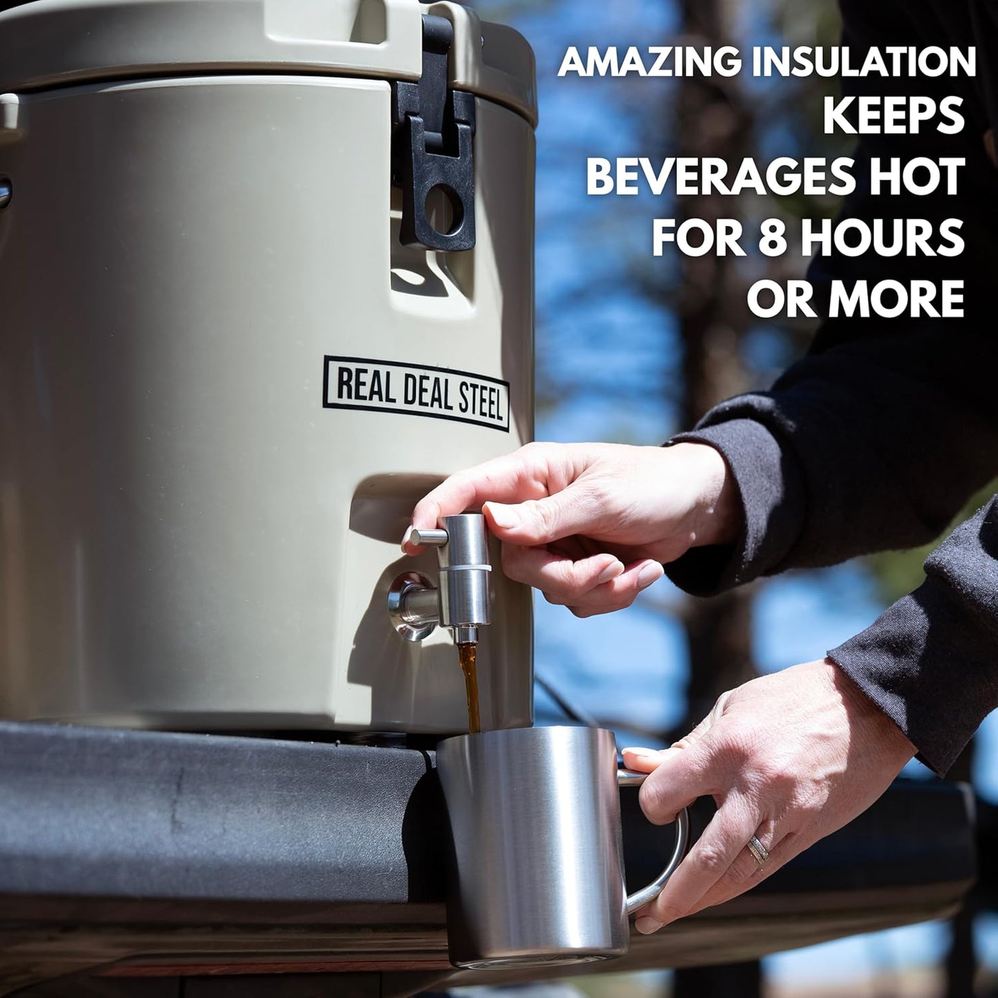 Skiennix Insulated Beverage Dispenser - 2 Gallon Hot Cocoa & Coffee Server - Portable for Camping & Events - Tan