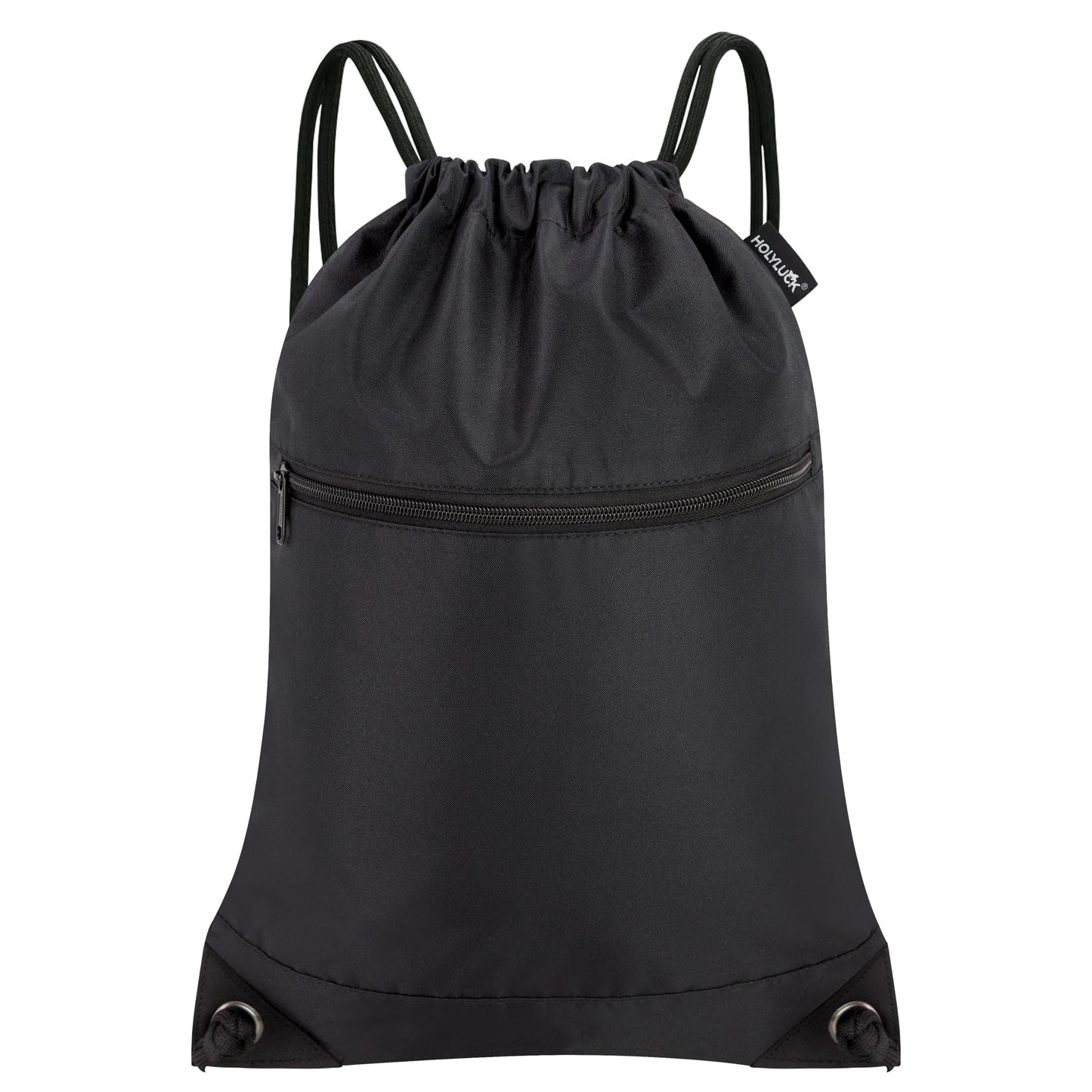 HOLYLUCK Drawstring Bags Backpack Sackpack Cinch Bags for Sports, Gym, Travel, Beach (Black)