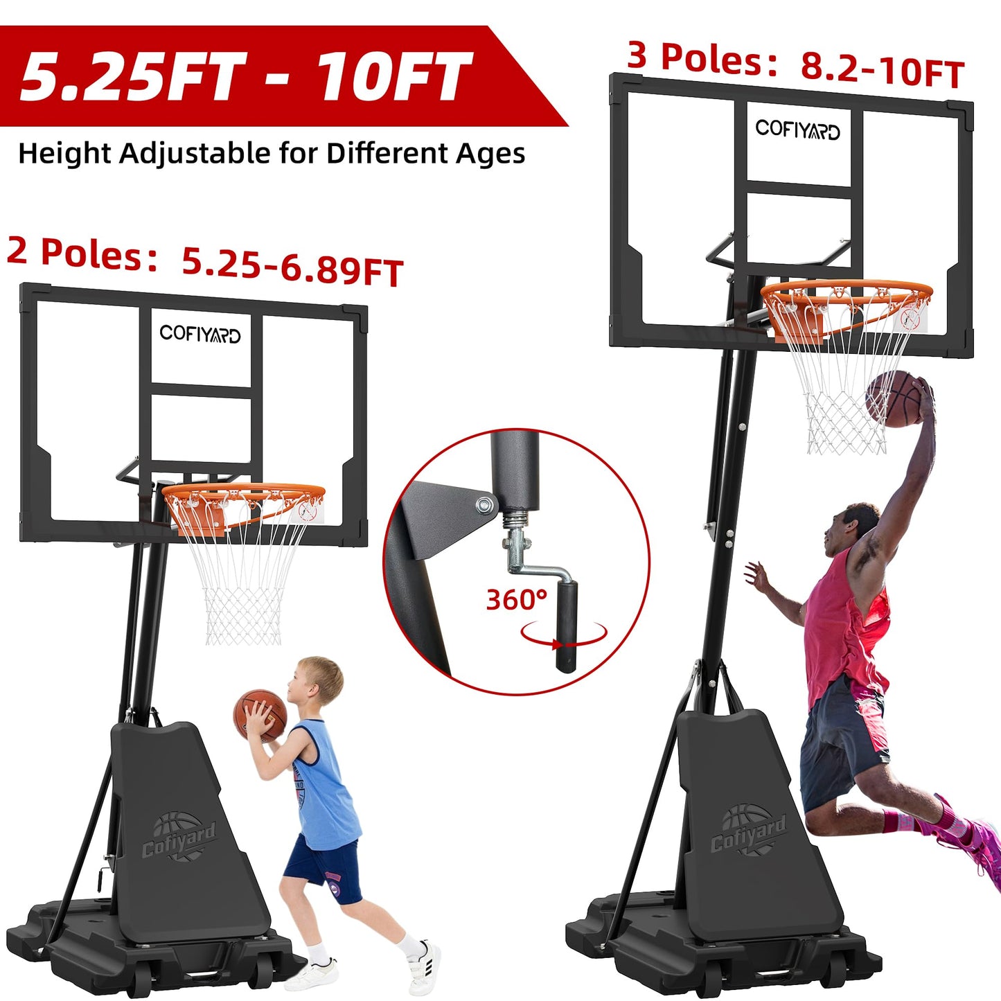 Cofiyard Basketball Hoop Outdoor with 44/48/54 Inch Shatterproof Backboard,10FT Height Portable Basketball Hoop with Sandbag, Adjustable Basketball Goal with Wheels