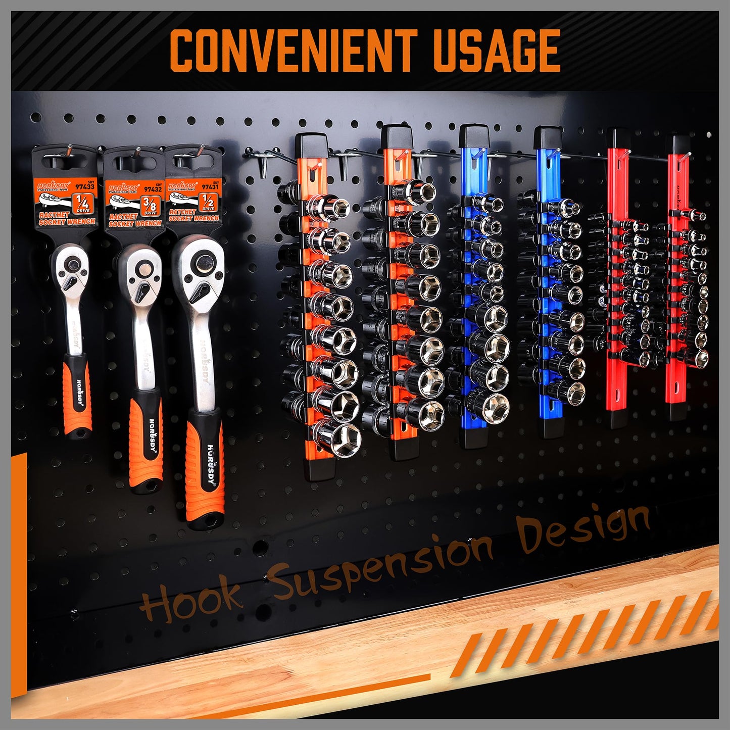 HORUSDY 6Pcs Double Sided Socket Organizer, 1/4-Inch, 3/8-Inch, 1/2-Inch, Premium Quality Socket Holders (6Pcs Double Sided Socket Organizer)