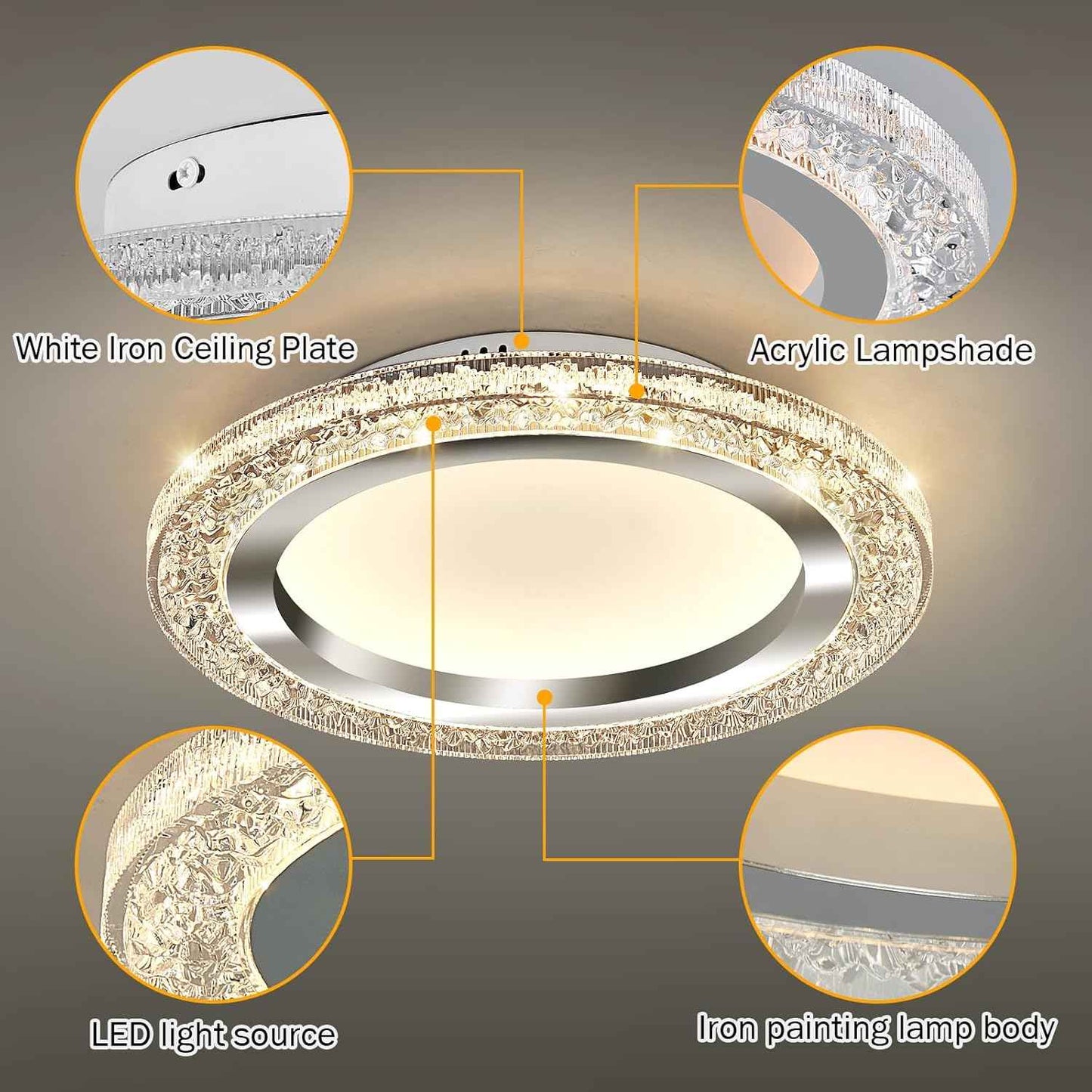 28W Gold LED Flush Mount Ceiling Light - 12" Modern Round Fixture for Bedroom, Kitchen, Bathroom