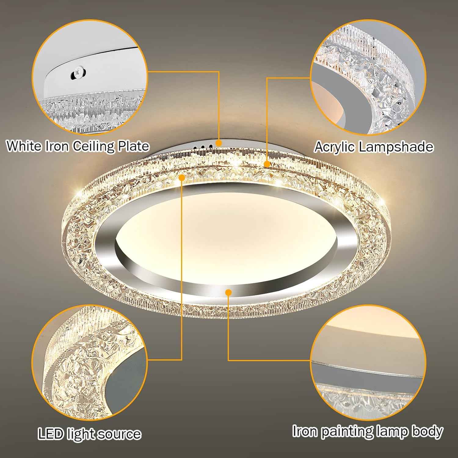 28W Gold LED Flush Mount Ceiling Light - 12" Modern Round Fixture for Bedroom, Kitchen, Bathroom