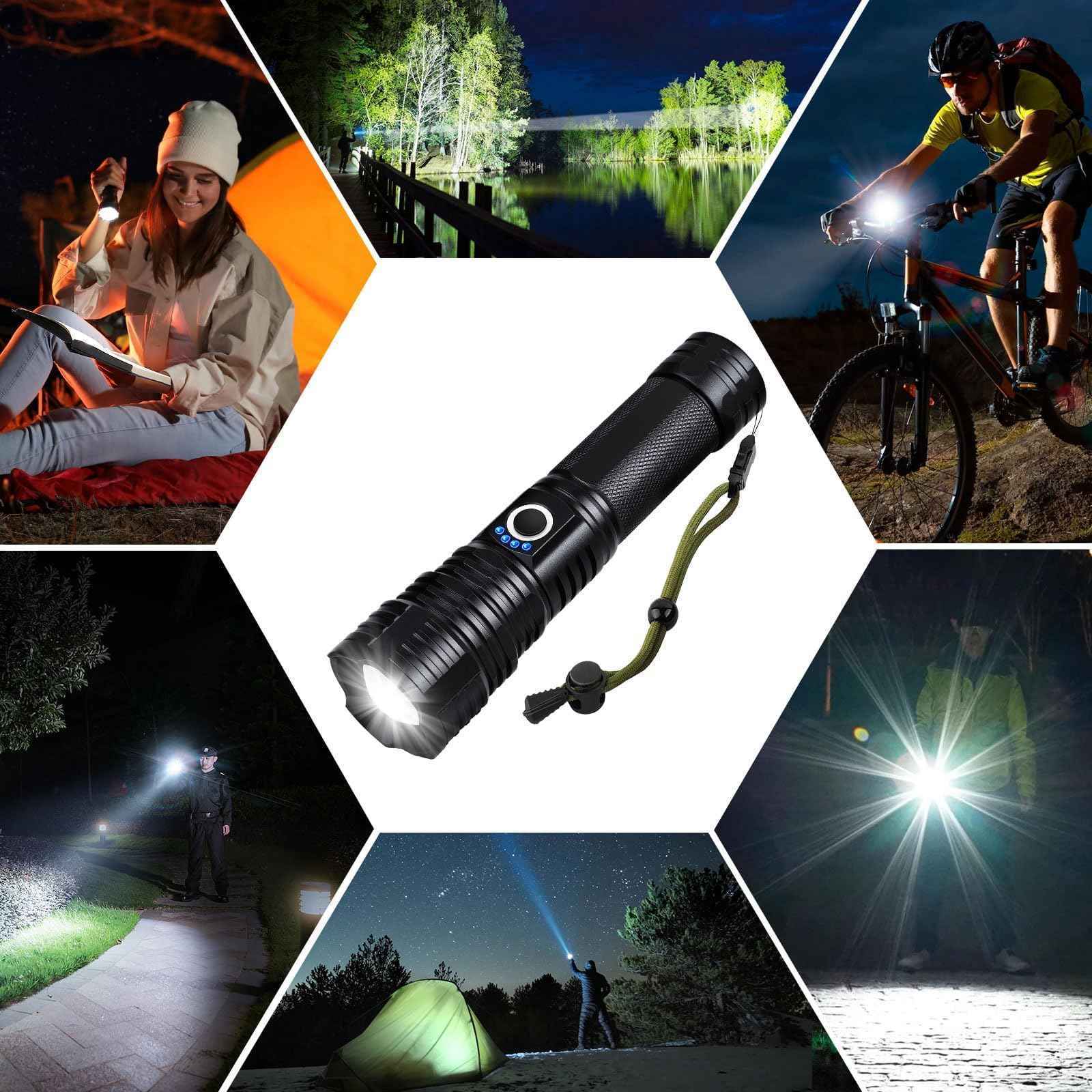 Lylting LED Flashlights High Lumens Rechargeable, 90,000 Lumens Brightest Handheld Flashlight, 5 Modes Powerful Multifunctional Flash Light Waterproof Flashlight for Home Camping
