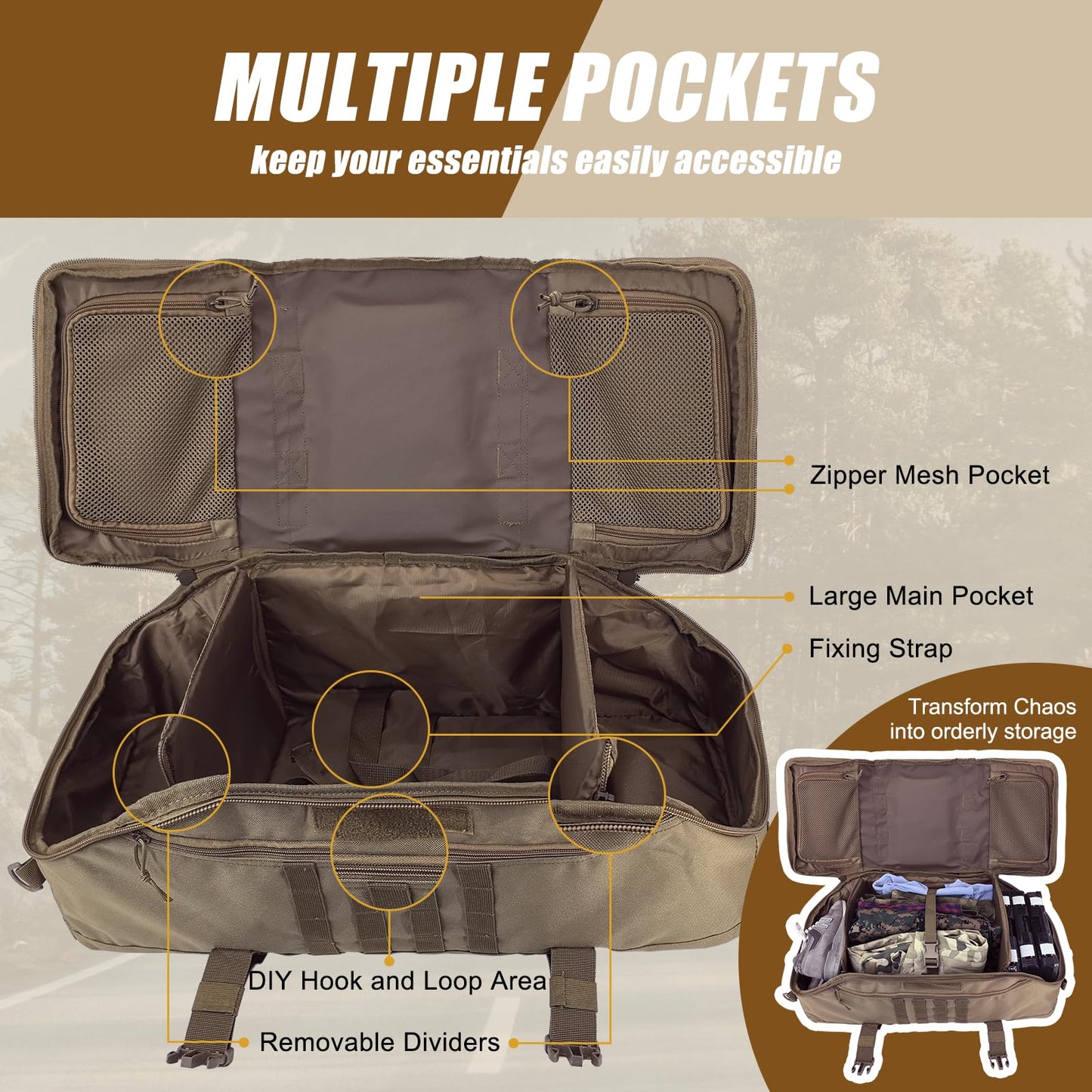 EASY BW 65L Large Travel Gym Duffle Bag Military Tactical Backpack, Army Pack 3 Day Bug Out Bag Rucksack for Outdoor Sport Hiking Camping with Molle System, Coyote