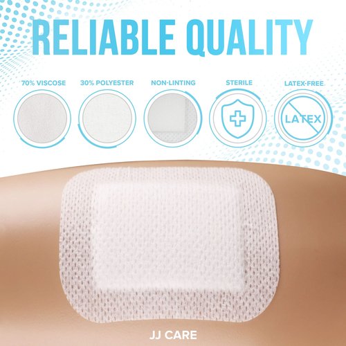 JJ CARE Adhesive Island Dressing [Pack of 50], 6x6 Sterile Bordered Gauze, Breathable Island Wound Dressing, Individually Wrapped Adhesive Gauze Bandages with Non-Stick Central Pad