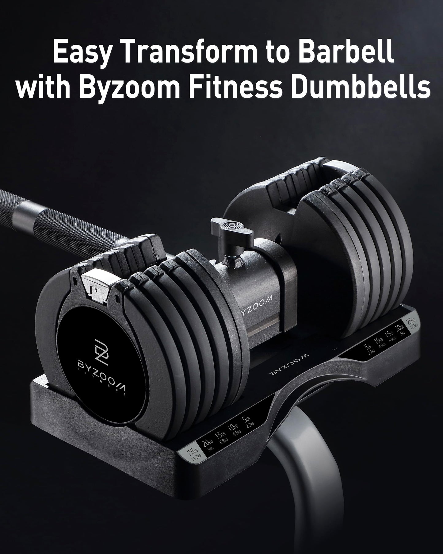 BYZOOM FITNESS Easy Bar Exclusive for BYZOOM FITNESS 12.5/25/27.5lb Adjustable Dumbbell to Barbell for Weight Training Fitness Exercise Full Body Workout for Home Gym Woman Beginner, Black