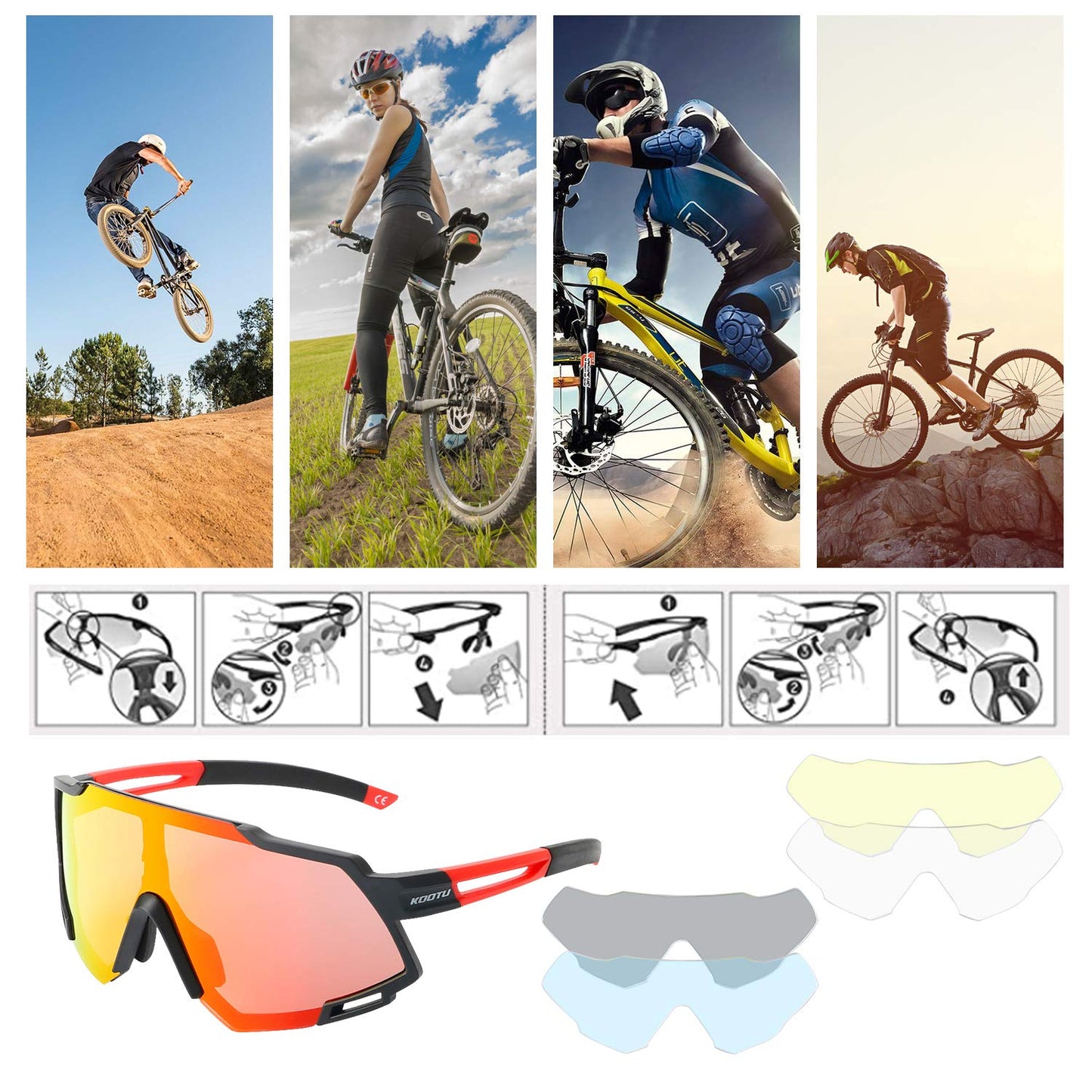 SAVADECK Polarized Cycling Sunglasses with 5 Interchangeable Lenses, Mens Womens Running Baseball Golf Driving Glasses