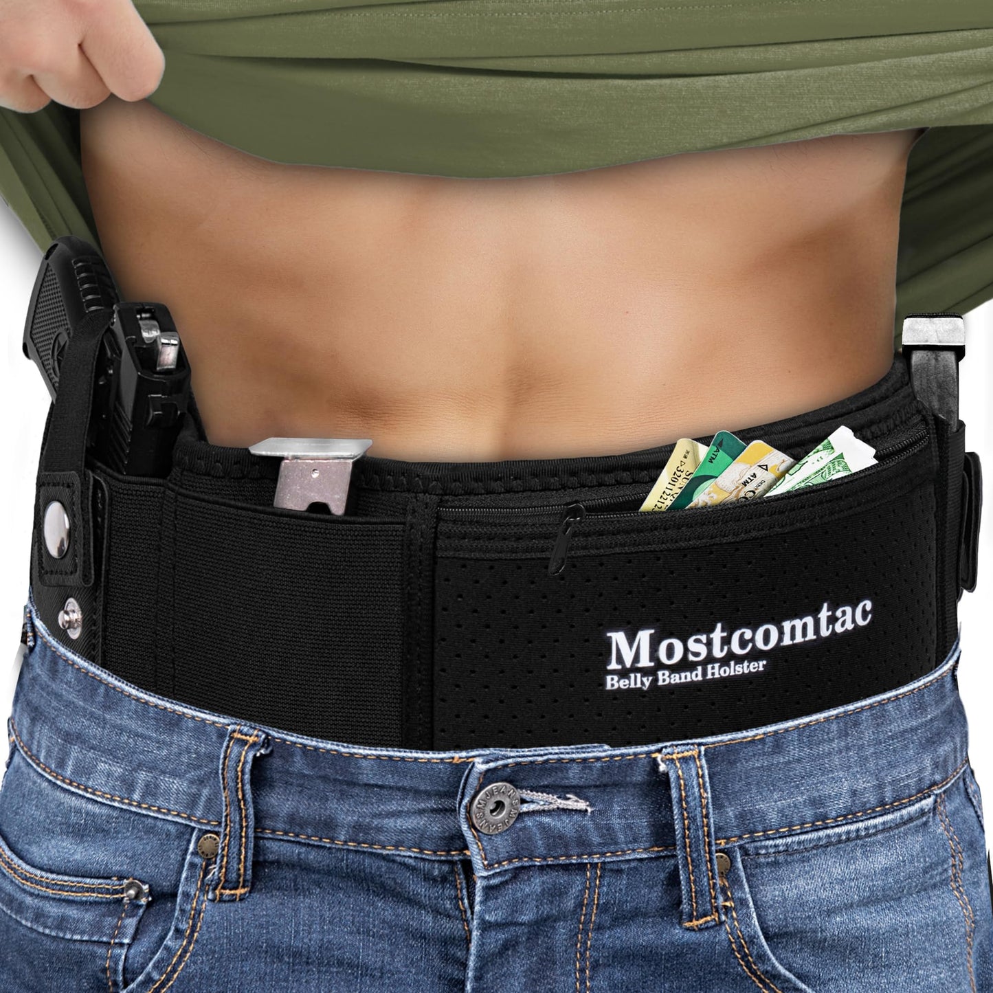 Mostcomtac Belly Band Holster for Men & Women - Breathable Neoprene Gun Holster, Multi - Pocket Tactical Belt for Outdoors, Fits G17-43x, Taurus G3C, G2C and Most 9mm and 380 Handguns（R-S）