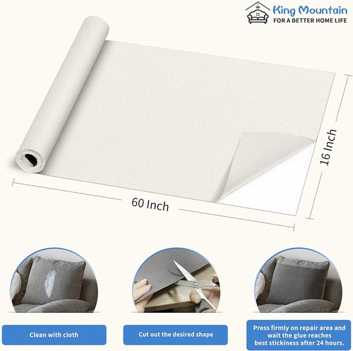 KING MOUNTAIN Canvas Repair Patch - 16x60 Inch Self-Adhesive Waterproof Fabric for Sofas, Tents & More | Off White