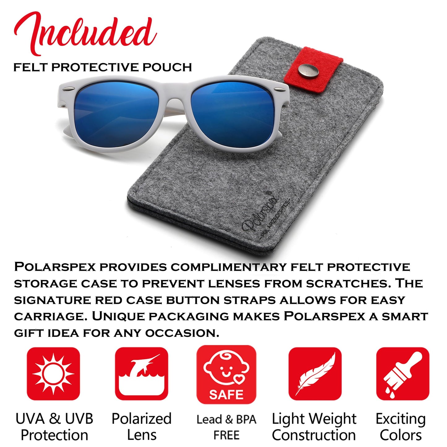 PolarSpex Toddler Sunglasses UV Protection – Unbreakable Kids Polarized Sunglasses with Case for Boys & Girls age 2-8