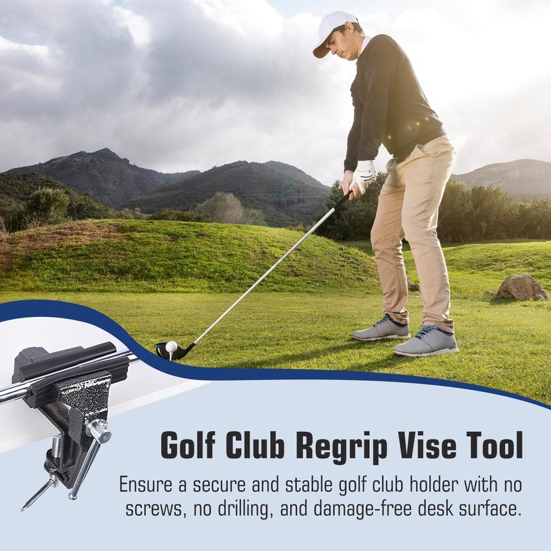 lovivid Golf Grip Kit for Regripping Golf Clubs - Include Portable Table Vise Rubber Clamp, 15 Tapes Strips, Golf Grip Removal Tool with Solvent