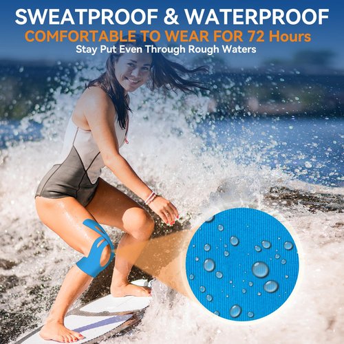 20 PCS Waterproof Kinesiology Tape for Shoulders/Knees,Precut Strips for Knee Pain Relief & Stability Support, Latex-Free Hypoallergenic Sports Athletic Tape (Blue and Pink)
